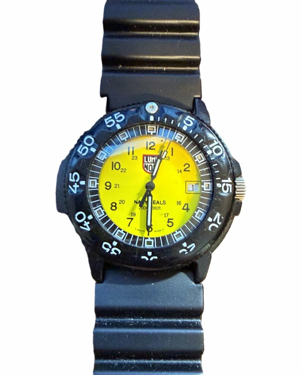 Luminox Navy SEAL Series 3000 Watch Yellow Dial Quartz Diver Black Strap